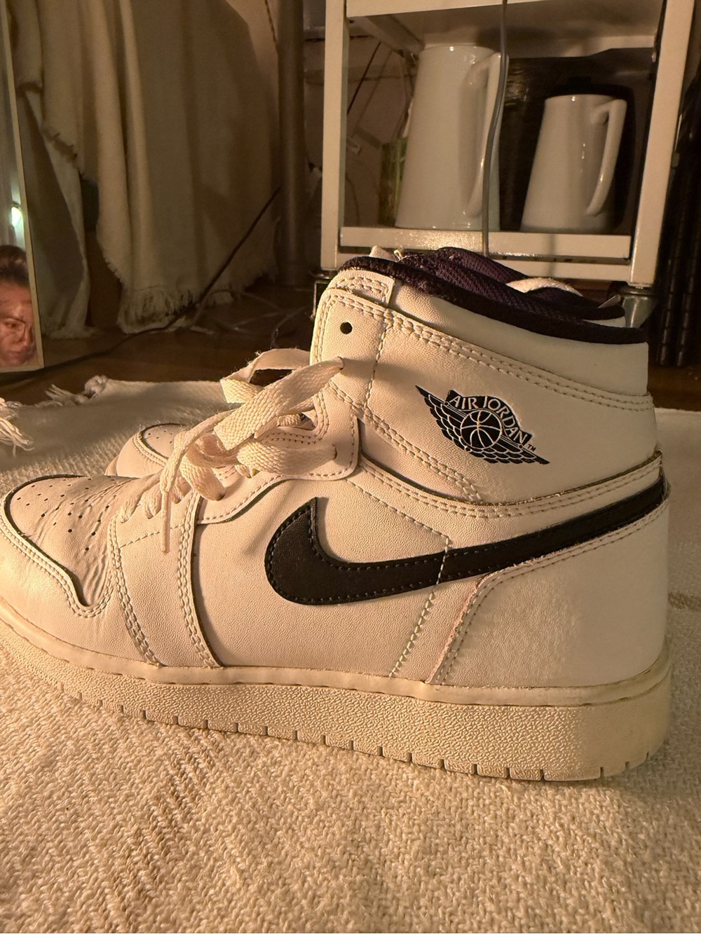 Nike Air Jordan High-Top Sneakers in White and Black with Purple Lining